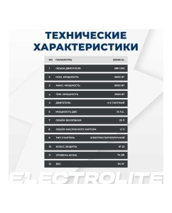 Купить Бензиновый электрический генератор Electrolite 6000S EL (7.5 кВа максимальная нагрузка, 220 В/12 В, 5/6 кВт, 50 Гц, 13 л.с, электростартер + АКБ 3726  в E-mobi