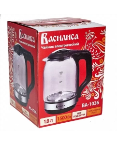 Купить Чайник электрический Василиса ВА-1036 1.8 л прозрачный, черный, серебристый  в E-mobi