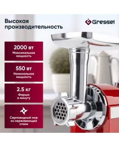 Купить Электромясорубка Gressel GMG-1702 550 Вт красный  в E-mobi