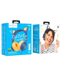 Купить Наушники с микрофоном HOCO W36, детский дизайн, разъём 3.5mm, 1.2m, синие в E-mobi