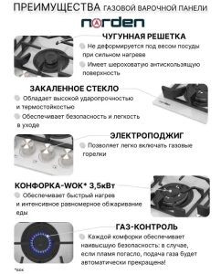 Купить Встраиваемая варочная панель газовая Norden Aztech 6L3GT WHG FFD белый  в E-mobi
